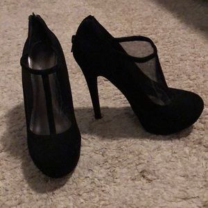 Black suede high heel, size 6.5